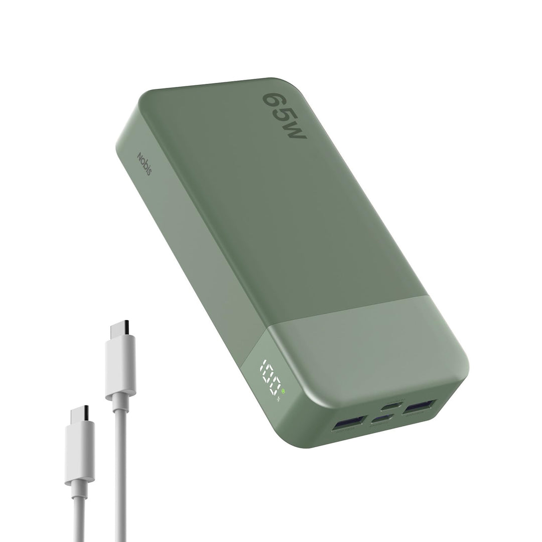NOBIS Powerbank 20000mAh, 65W Schnellladung Powerbank, Tragbarer Ladegerät mit Digitalanzeige, Dual