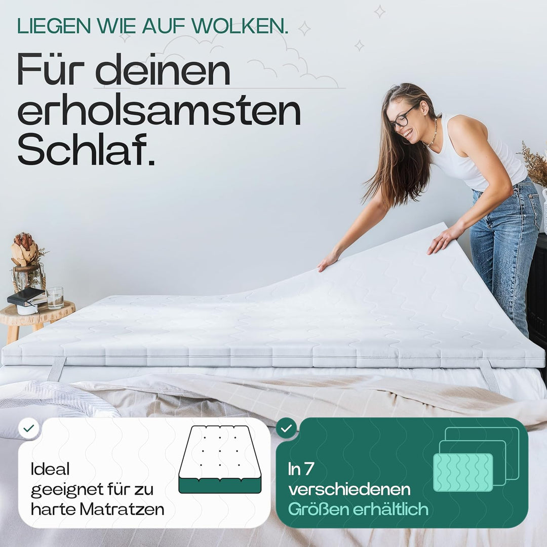 KNERST® Matratzentopper 100x200 - Praktischer & Langlebiger Topper 100x200 cm aus Komfortschaum - 6c
