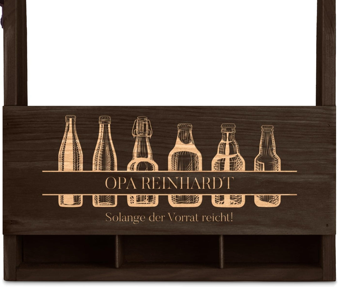 Maverton Bierträger für 6 Flaschen 0,5L + Gravur - Männerhandtasche mit Flaschenöffner - Grösse: 25x