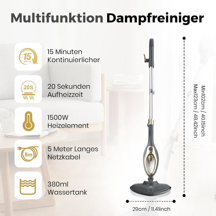 SUPERLEX Dampfreiniger Dampfbesen Dampf Mop 12-in-1 Multifunktions Boden&Hand-dampfreiniger 1500W Bl
