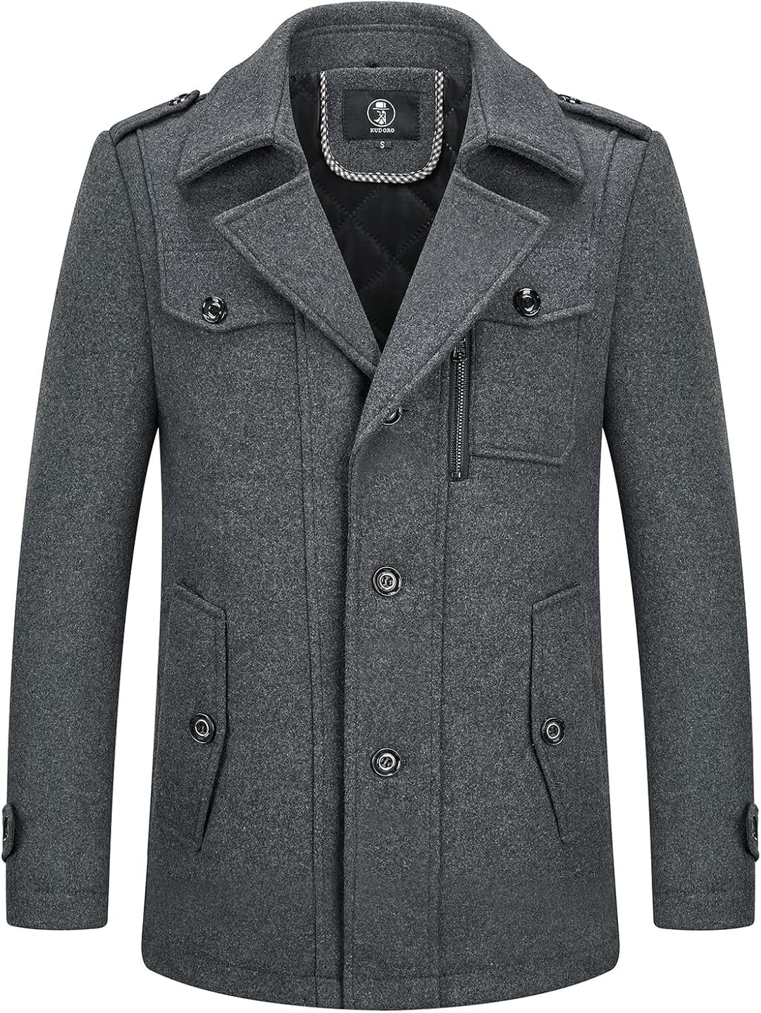 KUDORO Herren Wintermantel Wolle Kurzmantel Herren Wollmantel Mittellang Slim Fit für Business Freiz