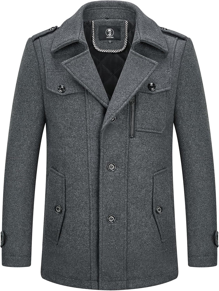 KUDORO Herren Wintermantel Wolle Kurzmantel Herren Wollmantel Mittellang Slim Fit für Business Freiz