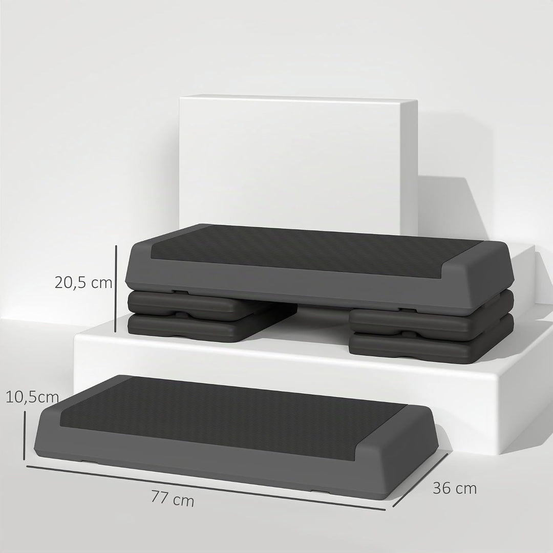 SPORTNOW Aerobic-Stepper, 10,5/15,5/20,5cm Höhenverstellbare Steppbrett, rutschfest, für Zuhause, Fi