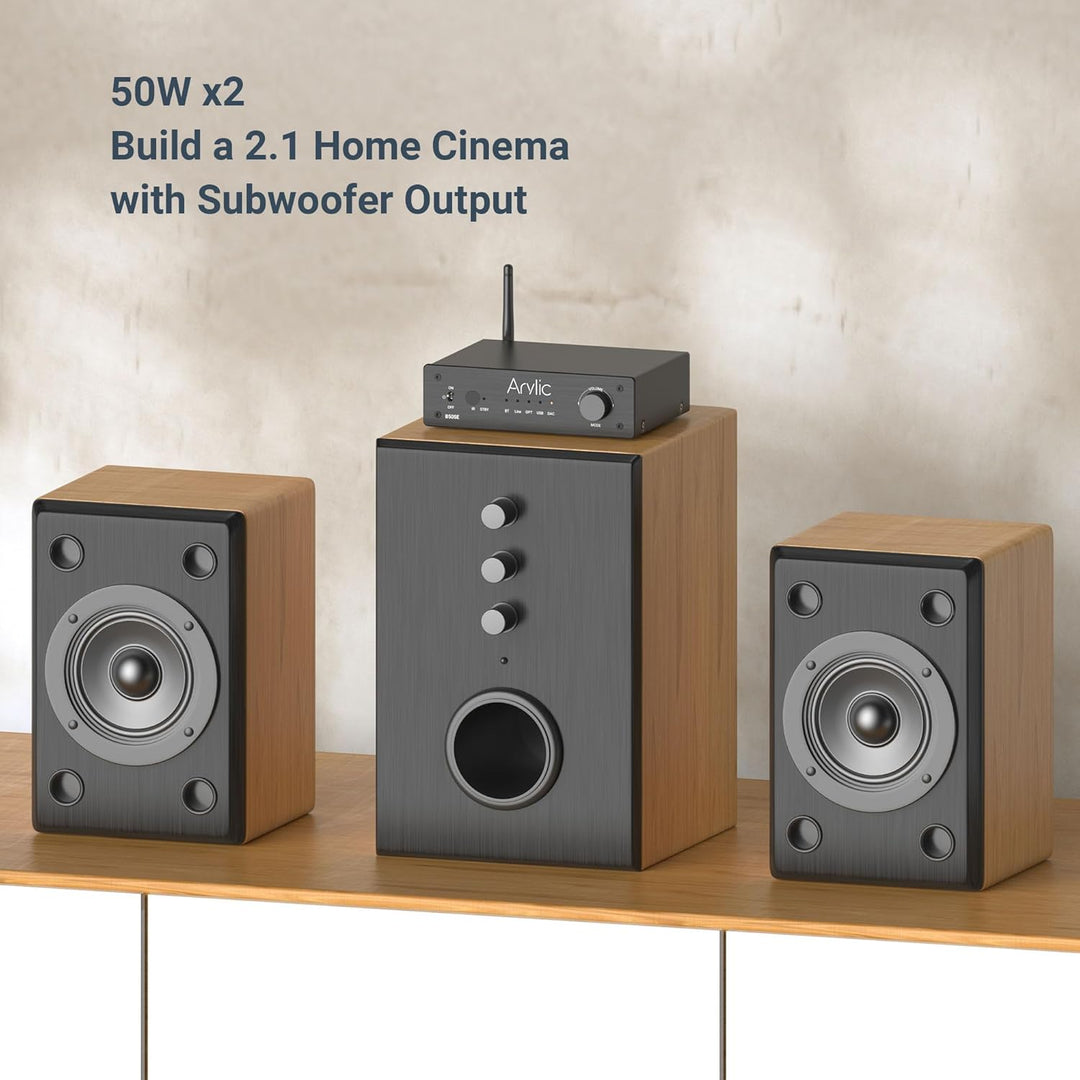 Arylic B50 SE Bluetooth Stereoanlage Audio Verstärker Receiver 2.0 Kanal 50W x 2 mit Subwoofer Ausga