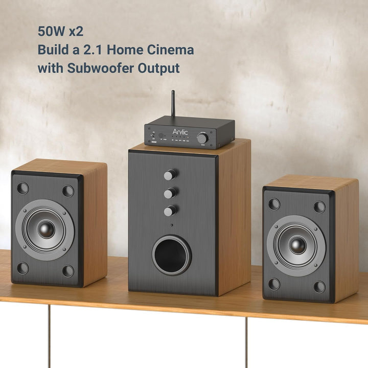 Arylic B50 SE Bluetooth Stereoanlage Audio Verstärker Receiver 2.0 Kanal 50W x 2 mit Subwoofer Ausga