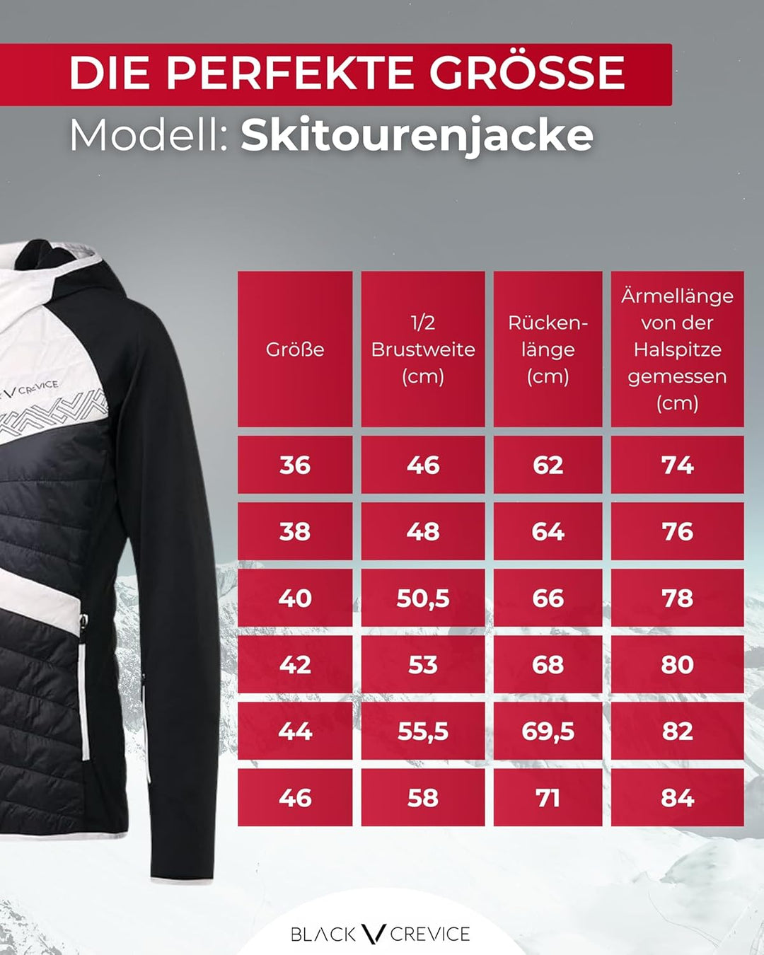 Black Crevice Damen Skitourenjacke I Hochwertige Winterjacke Damen aus 100% Nylon/88% PES & 12% Span