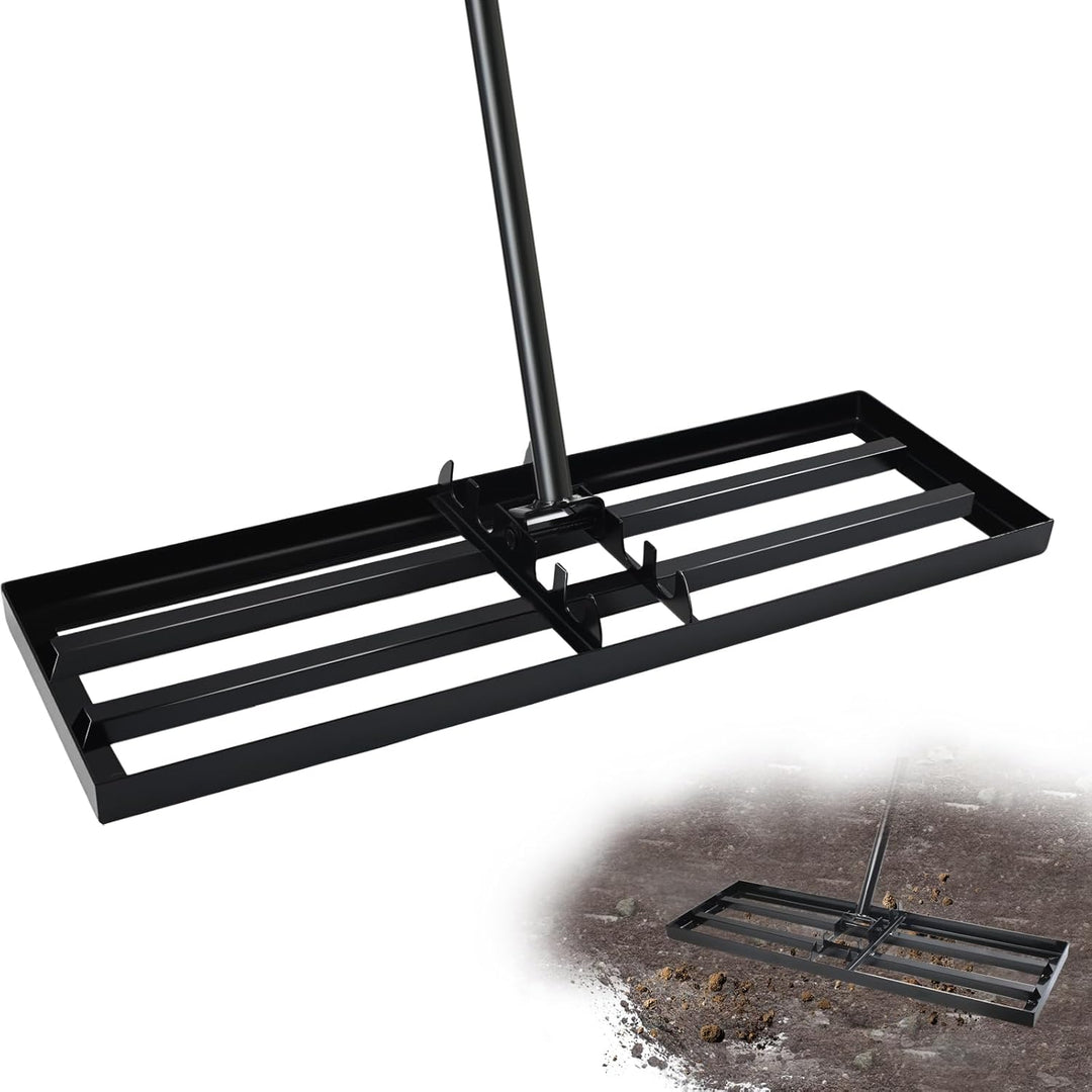 MaxEarn Rasen Nivellierrechen, 75x25 cm Garten Rasenrakel, Metall Rasenrechen mit 180 cm Verlängerte