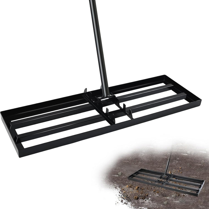MaxEarn Rasen Nivellierrechen, 75x25 cm Garten Rasenrakel, Metall Rasenrechen mit 180 cm Verlängerte
