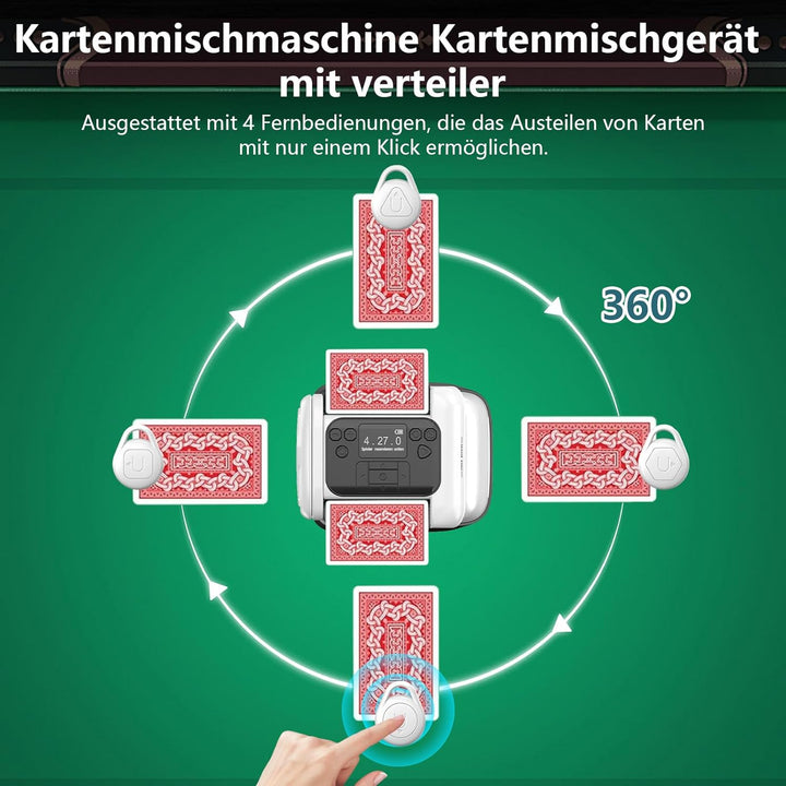 Automatische Kartenmischer und Kartensender mit 4 Kabellosen Kartengebertasten,360° Drehung für 1–3