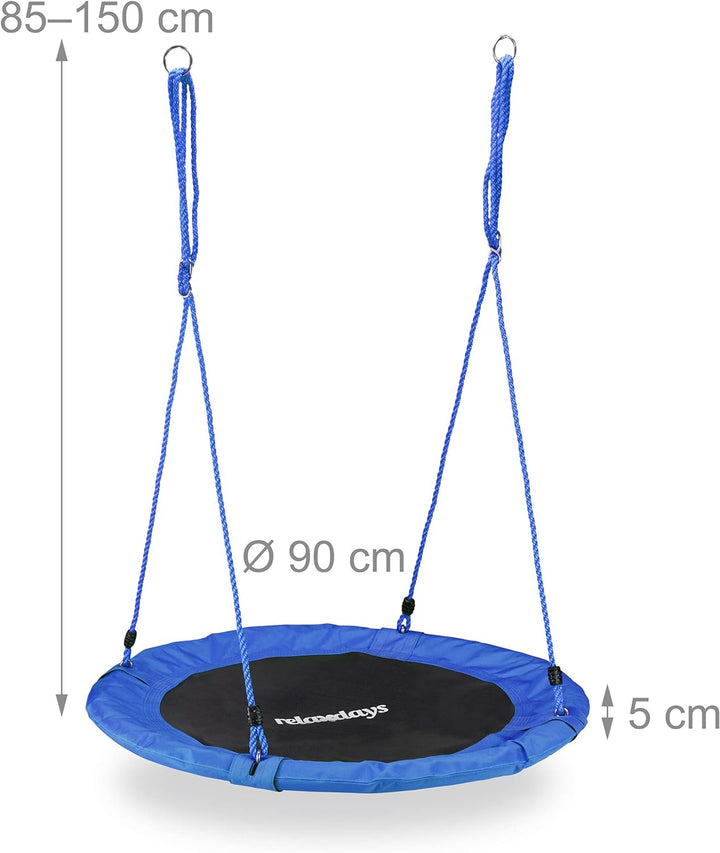 Relaxdays Unisex – Erwachsene, blau Nestschaukel, rund, für Kinder & Erwachsene, verstellbar, Ø 90 c
