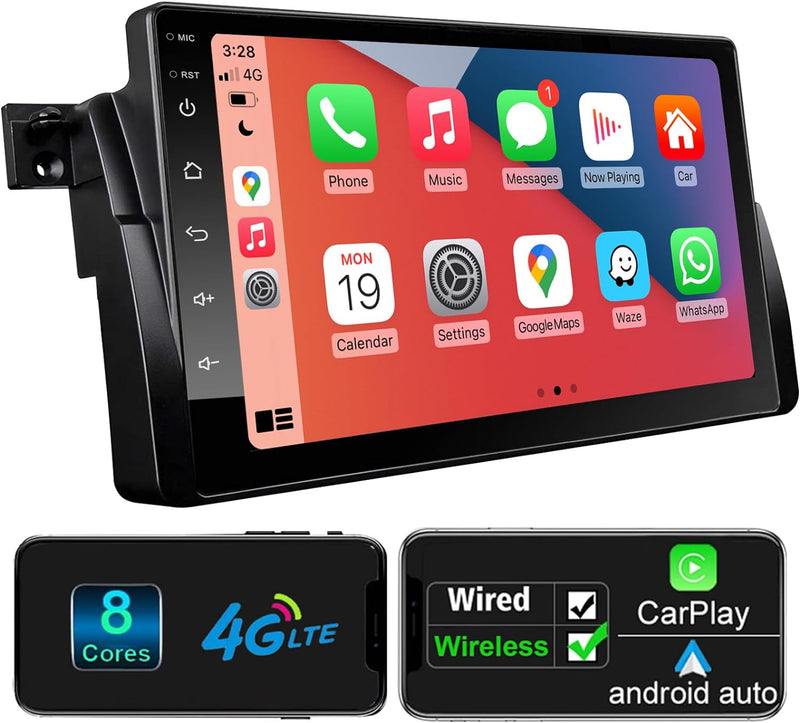 Woibugee Android Autoradio für BMW 3er E46 1999-2005 mit kabellos CarPlay Android Auto, 9 Zoll Andro