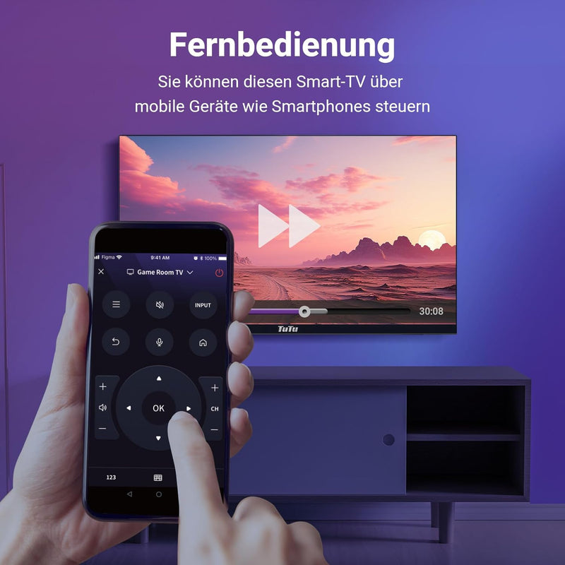 TuTu Smart TV 25 Zoll(80cm) Fernseher(VIDAA) Full HD 1080P Dolby Audio Triple Tuner App Store WiFi H