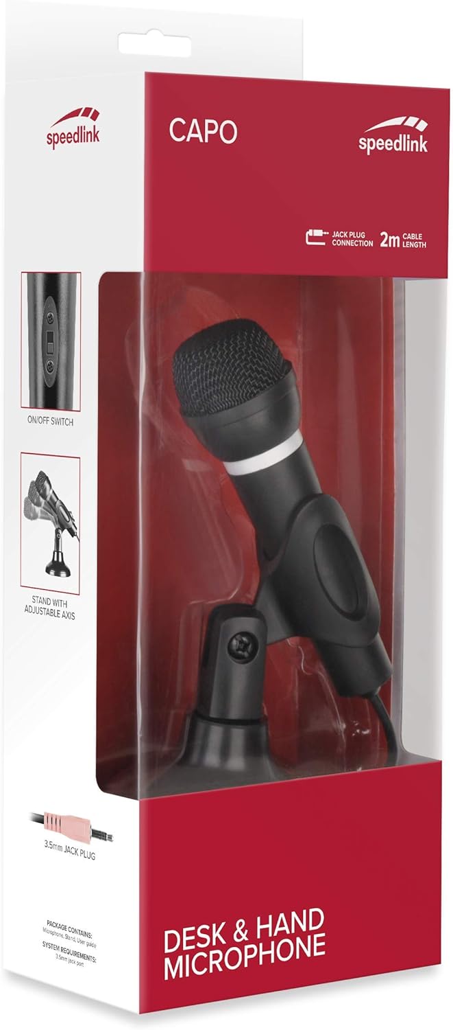 Speedlink CAPO Desk &amp; Hand Microphone - Tisch- und Handmikrofon, exzellente Klangqualität für Sprach