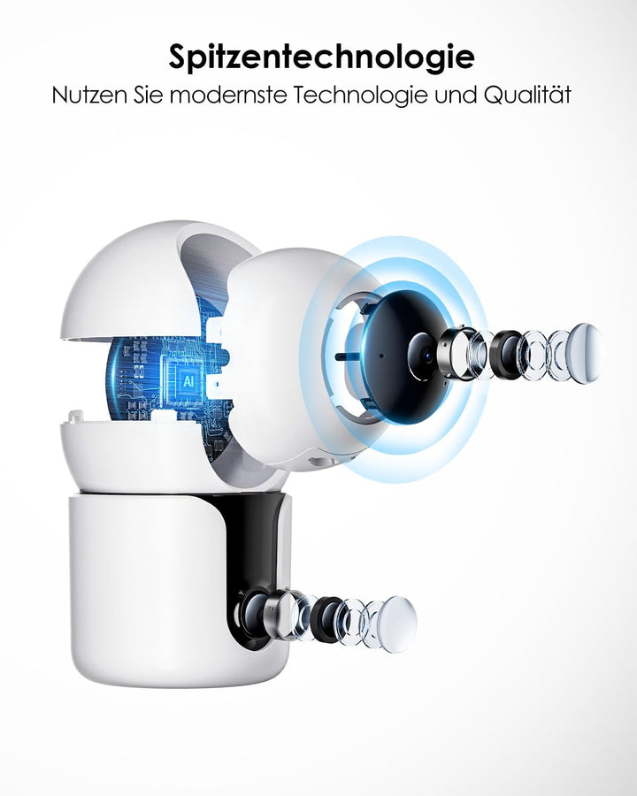 Überwachungskamera Innen mit 2K+2K Dual-Linsen, Nachtsicht, 2,4 & 5Ghz WLAN Kamera Überwachung Innen