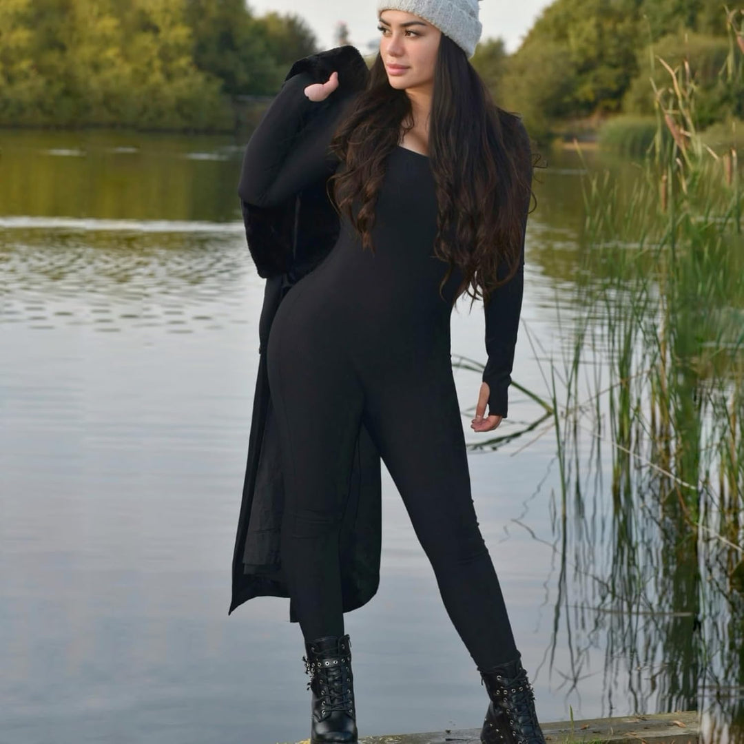 SHAPERIN Damen Jumpsuit Yoga Langarm Trainingsanzüge Hohe Taille Sportkleidung Damen Set Bodycon Bod