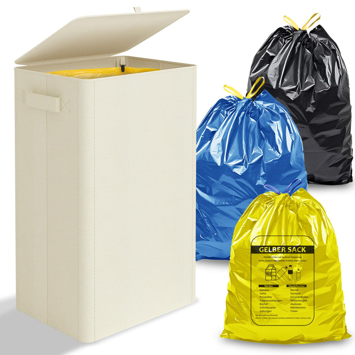 iEGrow Gelber Sack Mülleimer 100L, Mülleimer mit Deckel, Müllsackständer für Gelbe Säcke, Reissversc