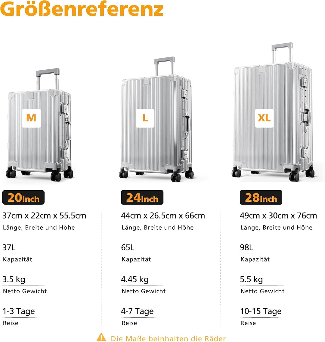 ALPHA CAMP Handgepäck Koffer 37x22x55,5cm Reisekoffer M Leicht TSA Schloss Hartschalenkoffer mit Rol