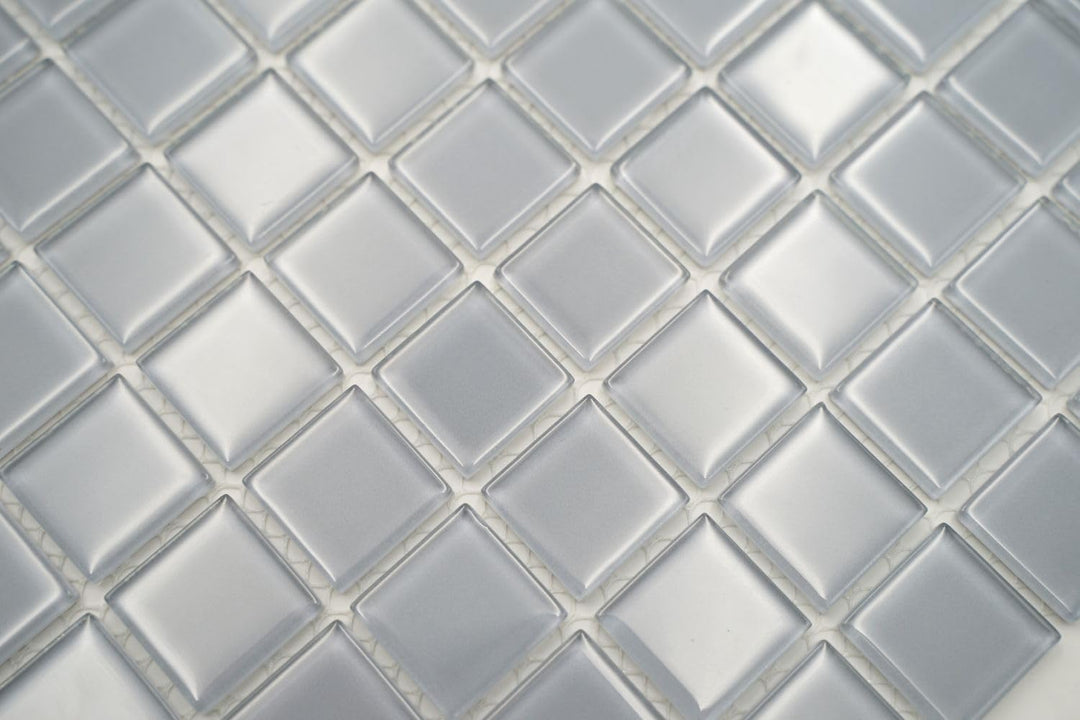 Mosaik Quadrat Crystal uni hellgrau Glasmosaik Transluzent Transparent 3D Fliesenspiegel, Mosaikstei