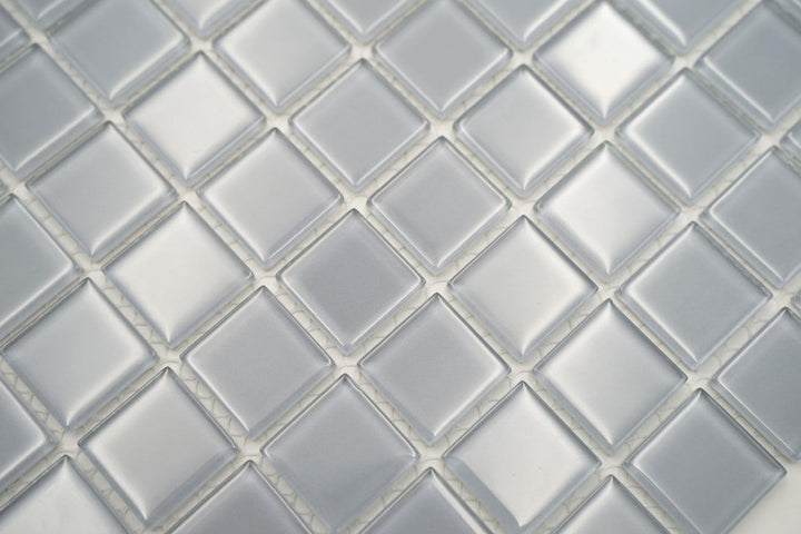 Mosaik Quadrat Crystal uni hellgrau Glasmosaik Transluzent Transparent 3D Fliesenspiegel, Mosaikstei