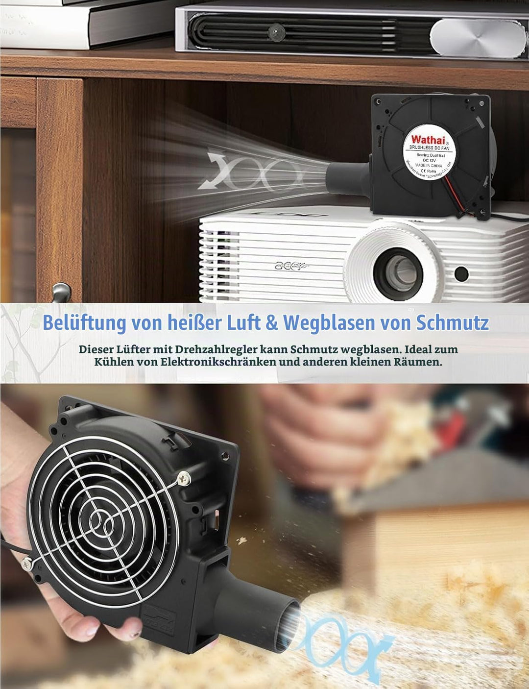 Wathai Radiallüfter 230v Gebläse Lüfter 120mm Turbinen mit Drehzahlregler 230v für Aufblasen, Kamino