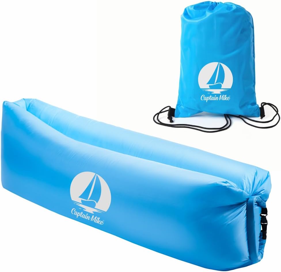 Captain Mike Air Sofa – Aufblasbares Sofa ohne Pumpe – Strandliege – Faltbar &amp; Tragbar – inkl. Rucks