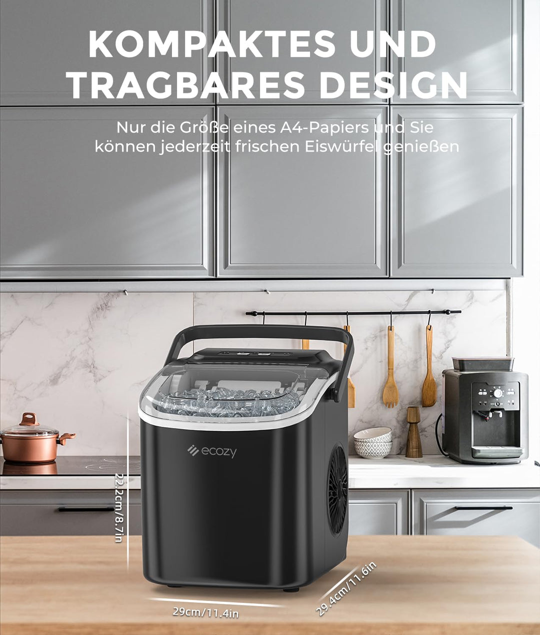 ecozy Eiswürfelmaschine, Eiswürfelmaschine Klein, Selbstreinigende Eiswürfelmaschinen, 2 Eiswürfel G