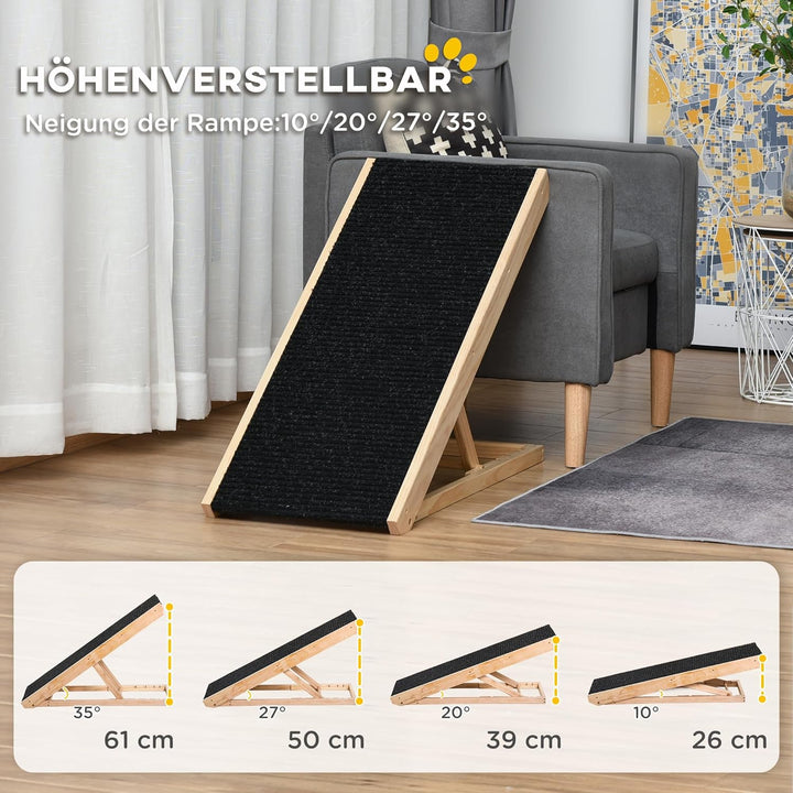 PawHut Hunderampe für Bett und Couch Faltbar Haustierrampe mit 4 Einstellbare Höhe von 26 bis 61 cm,