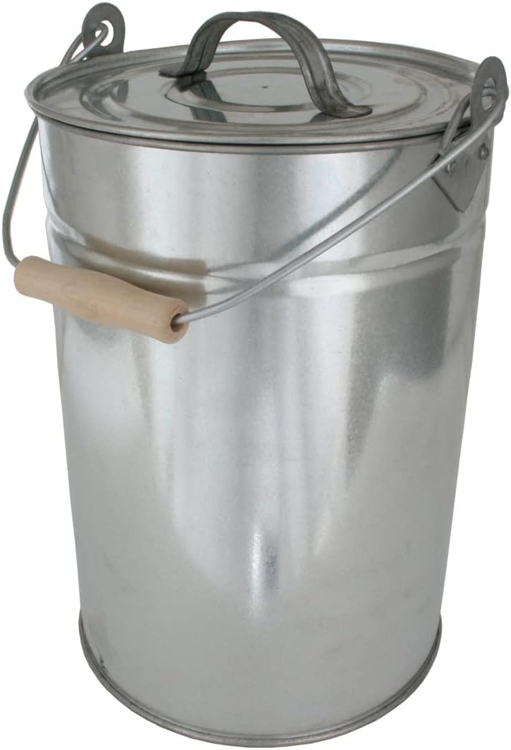 Ascheneimer mit Deckel verzinkt - 14 Liter