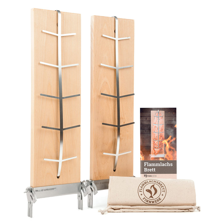 FINNWERK Flammlachsbrett - Flammlachsbretter mit Halterung aus Edelstahl - Perfekte Lachsbretter zum