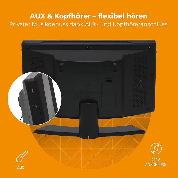 Denver Musik-Center (vertikaler CD-Player mit LCD-Display, AUX-In, Wandhalterung, Weckerradio) schwa