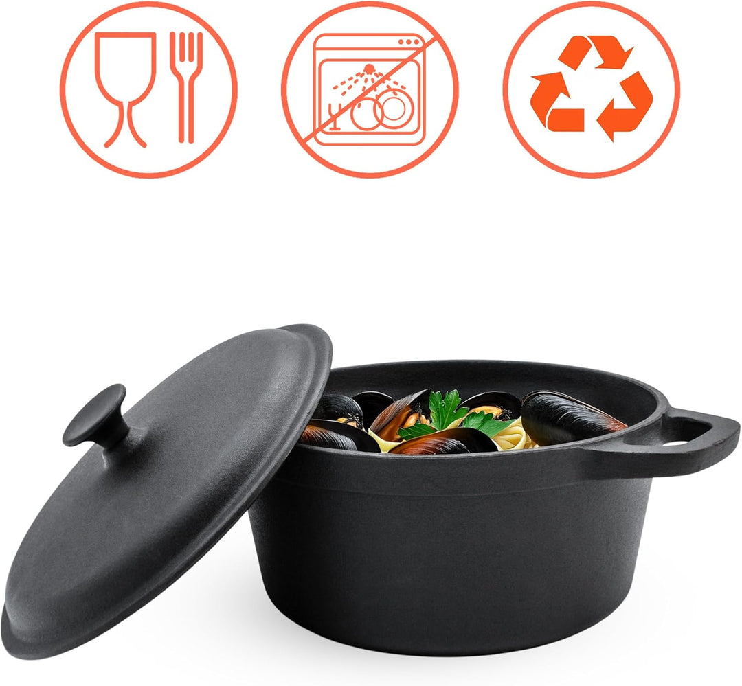 Spetebo Gusseisen Topf mit Deckel 20 cm - Grilltopf Eisentopf Kochtopf Schmortopf Bräter Topf 20 cm,