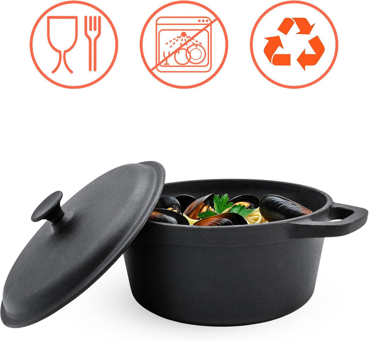 Spetebo Gusseisen Topf mit Deckel 20 cm - Grilltopf Eisentopf Kochtopf Schmortopf Bräter Topf 20 cm,
