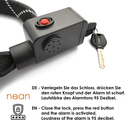 nean Fahrradschloss mit Alarm, Fahrrad Alarmschloss mit gehärteter Vierkant Kette und 2x Sicherheit-