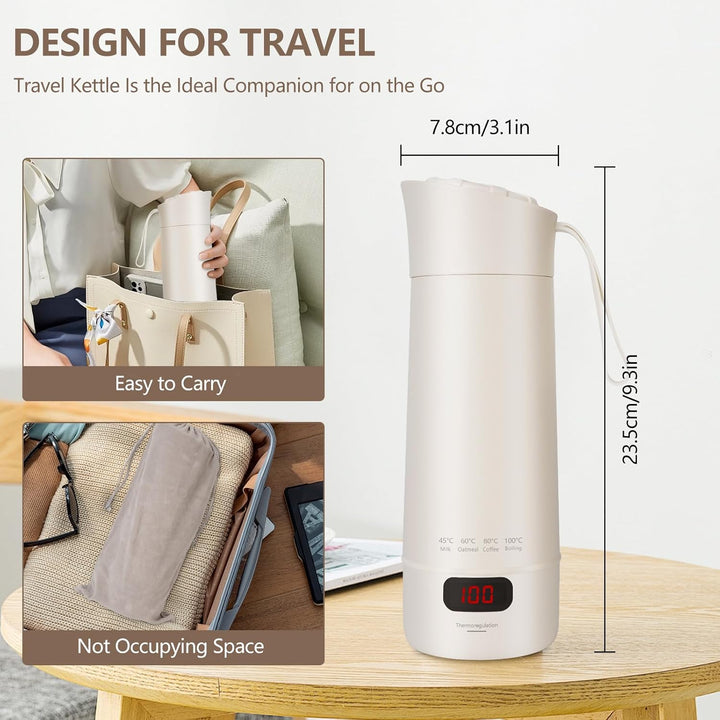 400ML Kleiner Tragbarer Wasserkocher, Mini Elektrische Wassertasse, 300W Schneller Wassererhitzer, T