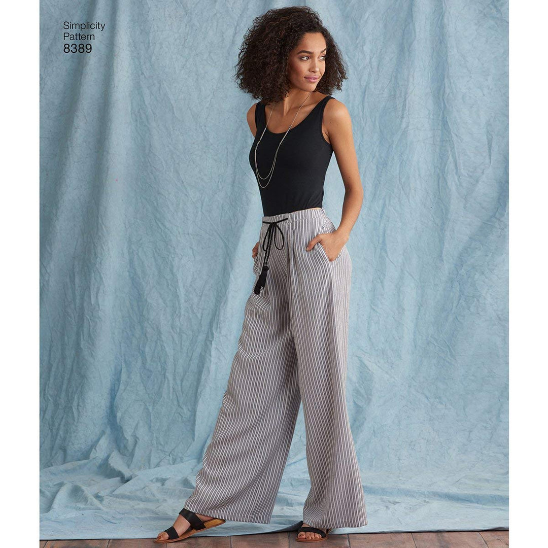 Simplicity Schnittmuster 8389 Damenhose mit Längen- und Breitenvarianten und Bindegürtel, Papier, we