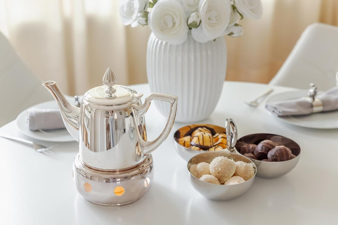 EDZARD Stövchen Sheffield (Ø 14 cm) Silber - Tee Warmhalteplatte aus Edelstahl, Kaffeewärmer mit Tee