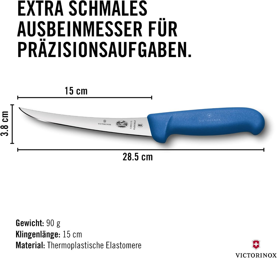 Victorinox Fibrox Ausbeinmesser, Scharfes Küchenmesser für Fleisch und Fisch, 15 cm, Gebogene Klinge