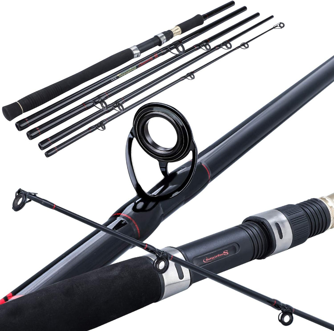 Sougayilang Angelrute für Karpfen, Angelrute aus Kohlefaser, super hart, 4/5 Abschnitte, tragbare An