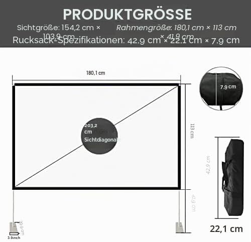 Projector Screen with Stand 80 inch Portable Projection Screen 16:9 4K HD Projections Movies Screen