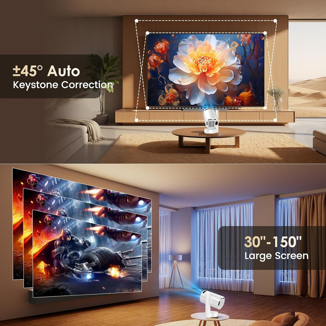 Mini Beamer Unterstützt FHD 4K 1080P, Projektor Tragbarer mit WiFi 6 und Bluetooth 5.4 Beamer Klein
