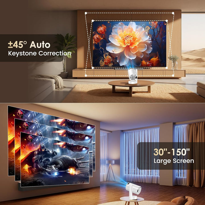 Mini Beamer Unterstützt FHD 4K 1080P, Projektor Tragbarer mit WiFi 6 und Bluetooth 5.4 Beamer Klein