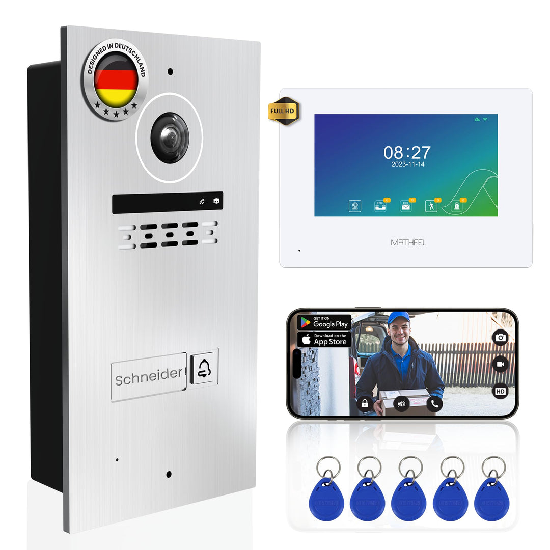 MATHFEL 1 Familienhaus 2 Draht Bus WLAN Video-Türsprechanlage, 10 Zoll Monitor mit Full HD 2 Megapix