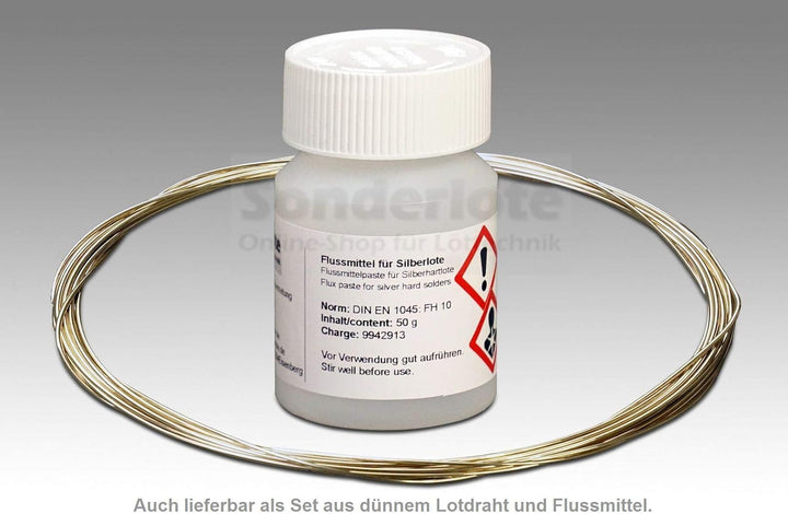 10 Lötstäbe Silberlot Abm. 1,0x500 mm Hartlot 45% Silber, AT 670 °C und 100 g Flussmittelpaste