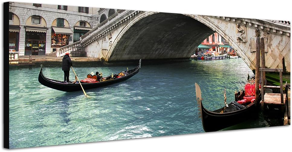 Paul Sinus Art Panoramabild auf Leinwand und Keilrahmen 150x50cm Italien Venedig Brücke Wasser Gonde