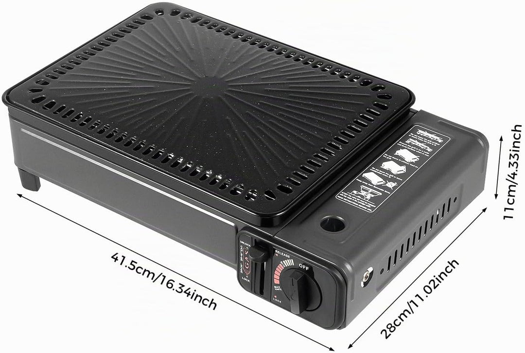 2-in-1 Tragbarer Camping Grill Gasherd, Tragbarer Butan Gasherd mit Grillzubehör Set, Gas Grill Herd