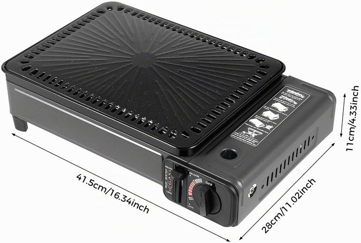 2-in-1 Tragbarer Camping Grill Gasherd, Tragbarer Butan Gasherd mit Grillzubehör Set, Gas Grill Herd