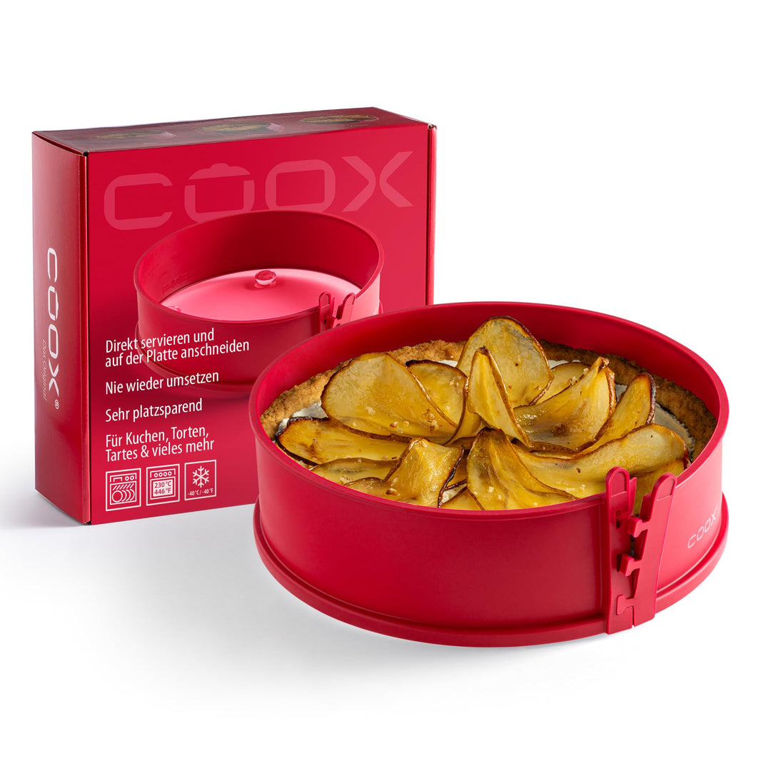 coox Springform mit Glas-Servierplatte und Glasfüssen Ø 26 cm in Rot - Perfektes Backen und Serviere
