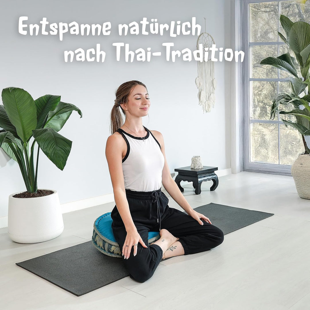livasia Meditationskissen mit Thaiseide, Yogakissen mit Kapok, Pouf, Bodenkissen für Yoga und Zen Me