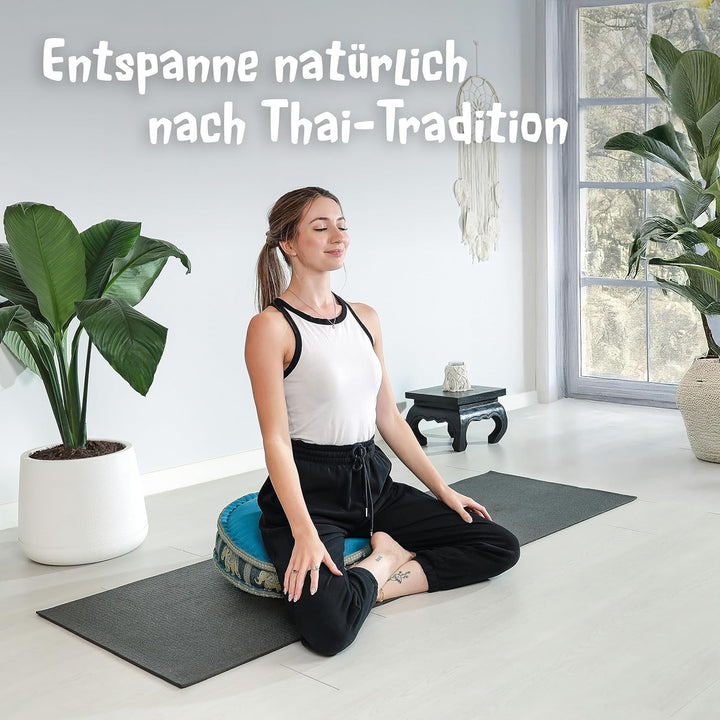 livasia Meditationskissen mit Thaiseide, Yogakissen mit Kapok, Pouf, Bodenkissen für Yoga und Zen Me