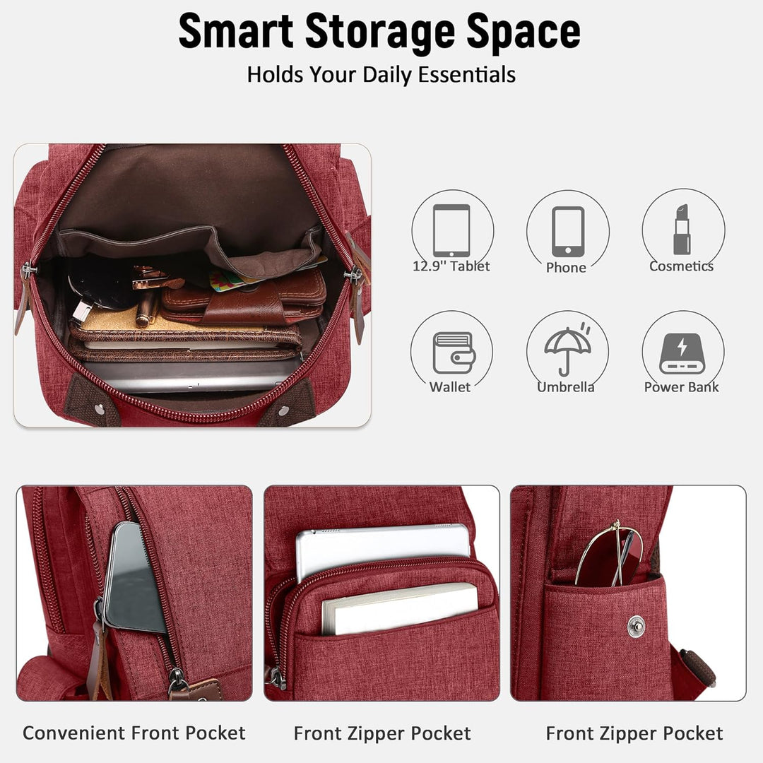 Mode Herren Rucksack Sling Bag Vintage Daypack für 10,9 Zoll iPad mit Griff Mehrere Taschen Brusttas